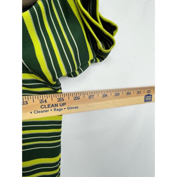 Under Armour Men's Size Green/Yellow/White Striped 3 Button Knit Polo - Picture 5 of 8